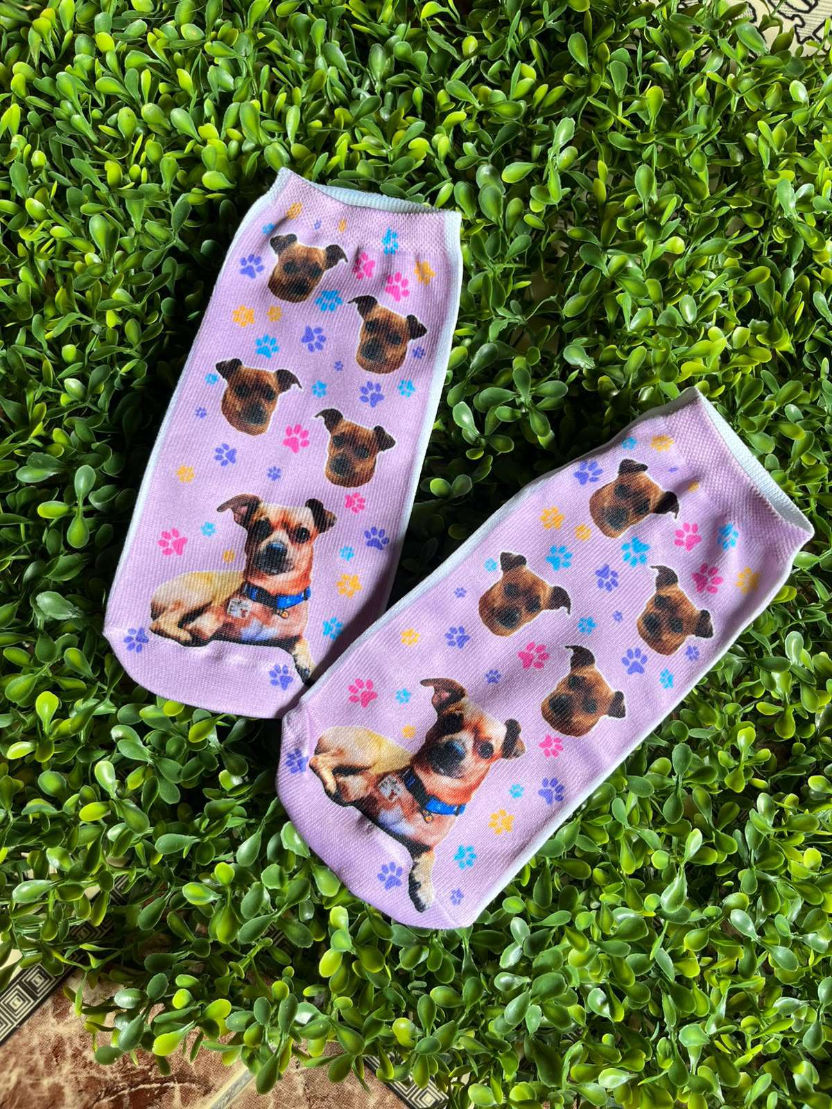 Medias personalizadas lilas con foto de perrito â€” Comedogs Cali