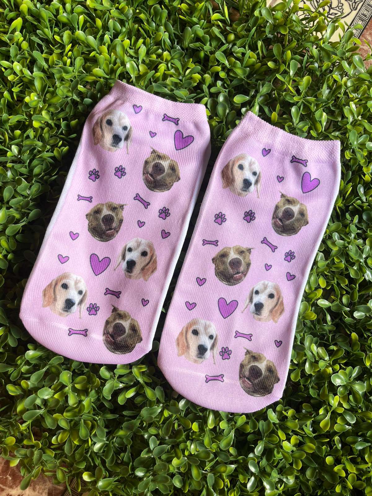 Medias personalizadas rosadas con foto de perrito â€” Comedogs Cali