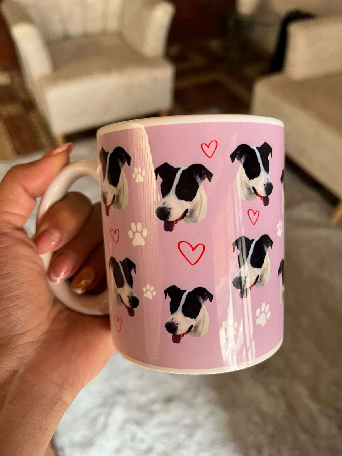 Mug personalizado rosa con foto de perrito â€” producto Comedogs Cali