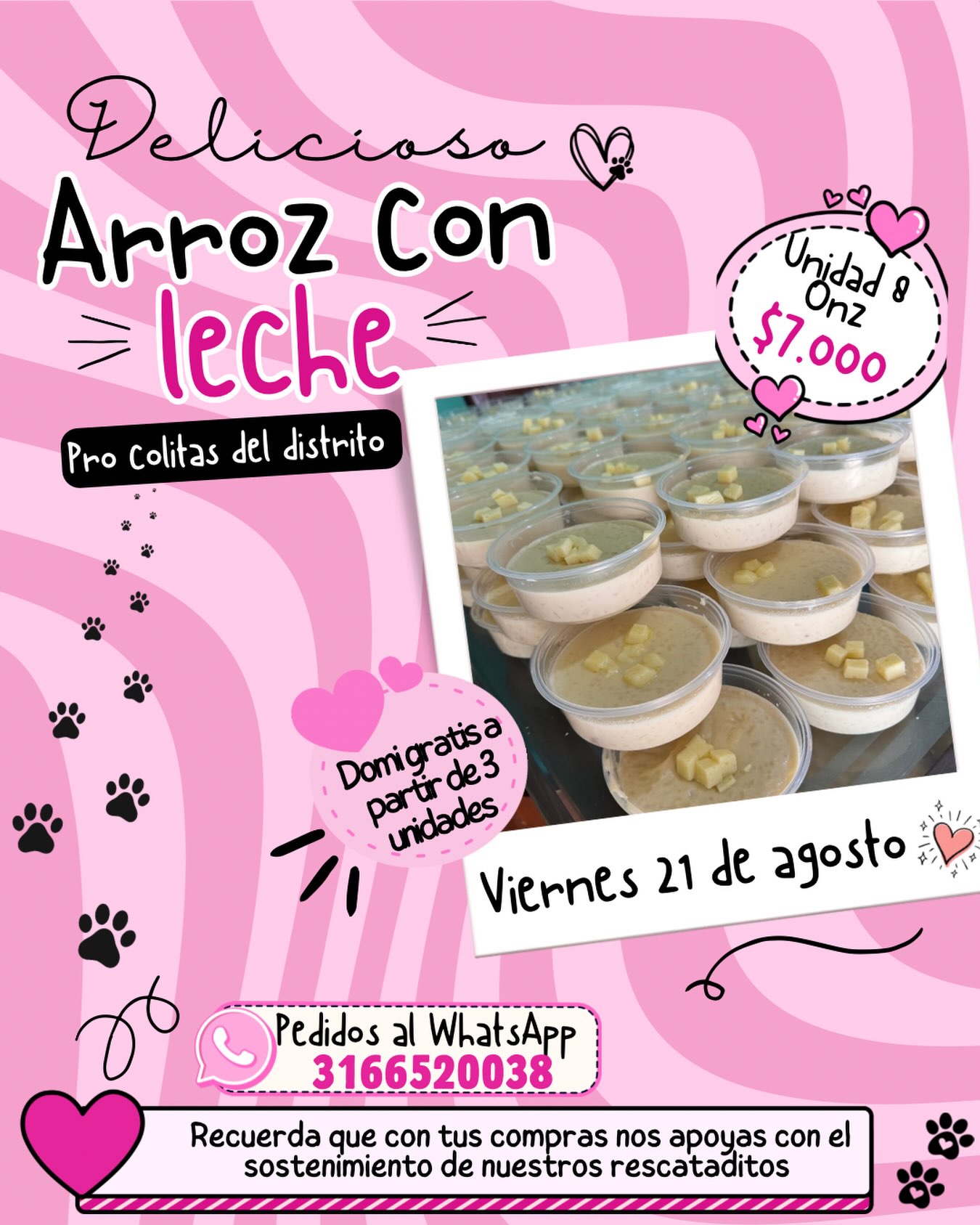 Arroz con Leche casero Comedogs â€” postre solidario preparado en Cali
